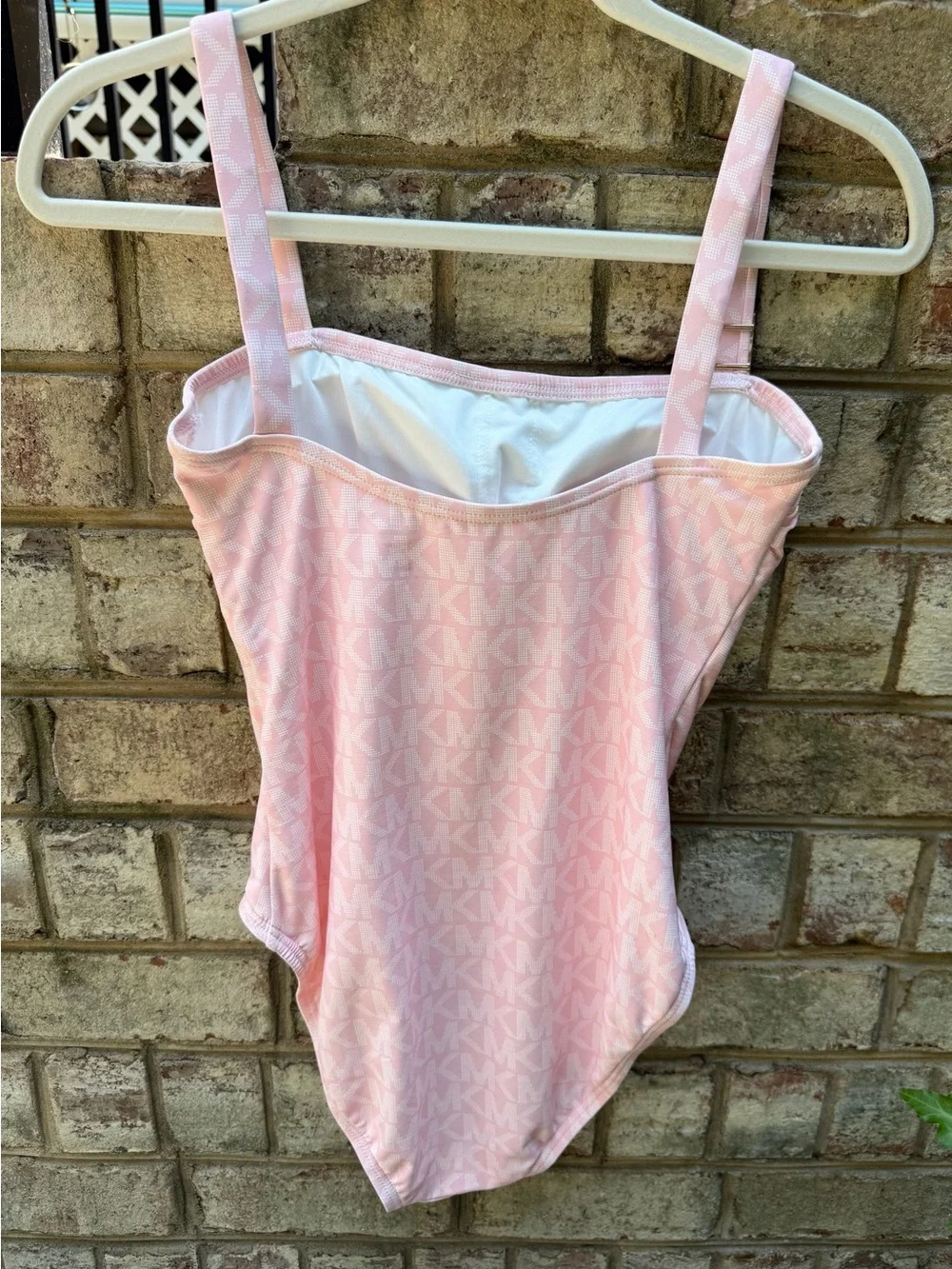 Michael Kors Pink MK Logo Square Neck One Piece Swimsuit Size 10 NWOT